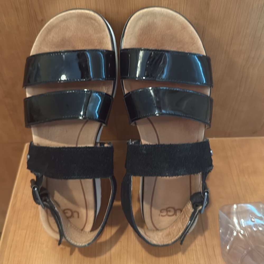 UGG Womens Braelynn Jasmine Leather Flatform Black Sandal Sz 7 M - Picture 6 of 11
